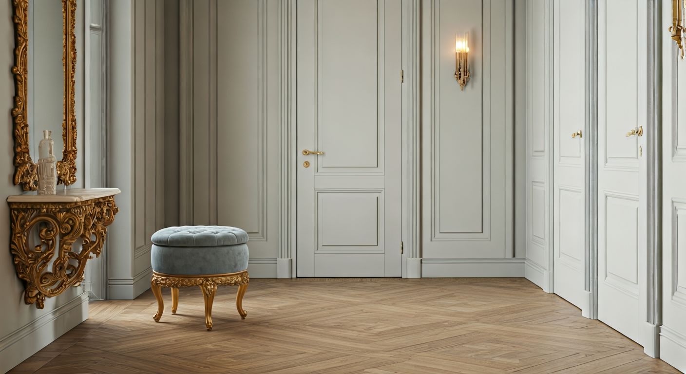 Неоклассический круглый пуф с позолотой