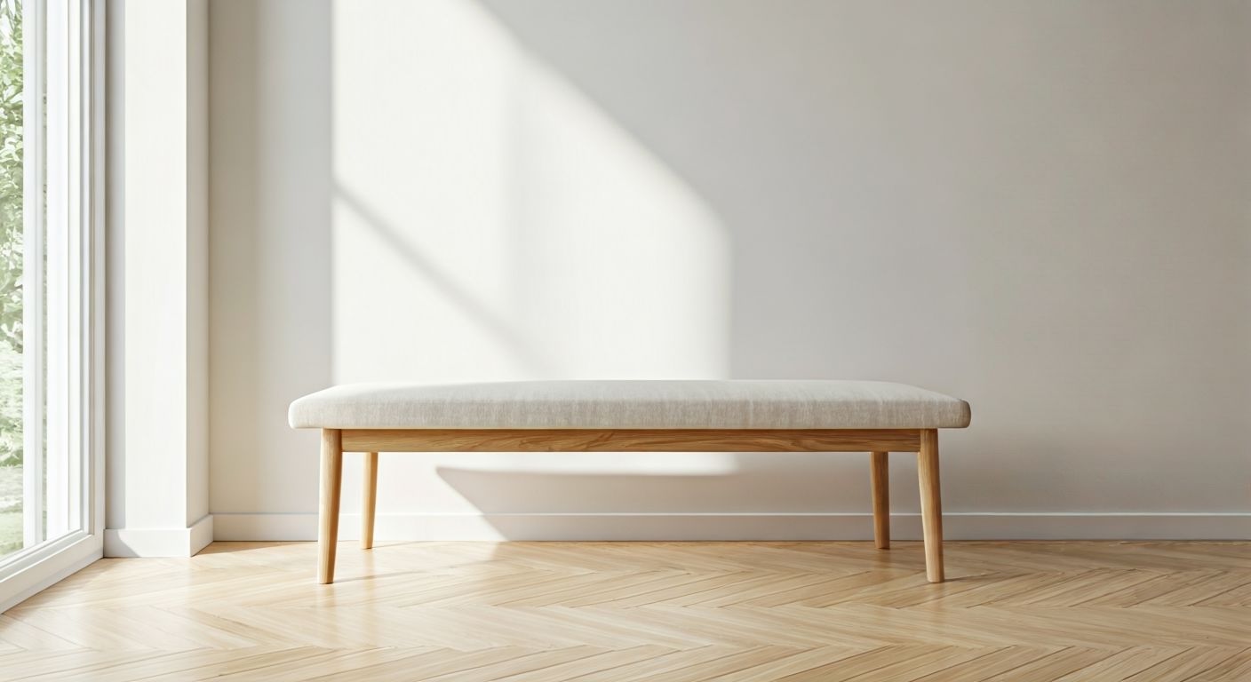 Скандинавская деревянная банкетка с льняным сиденьем