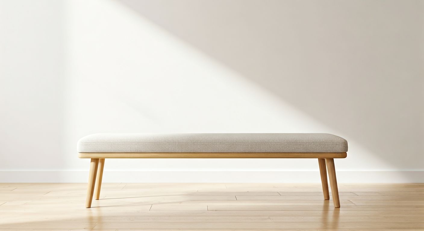 Скандинавская банкетка светлого оттенка в прихожей