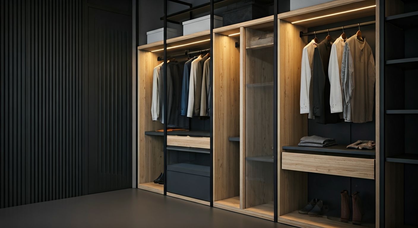 Современная минималистичная модульная гардеробная в прихожей сбоку