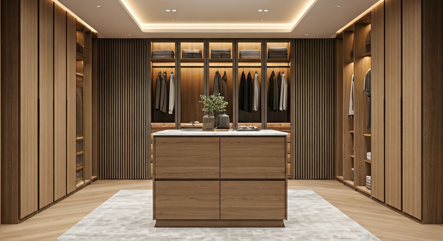 Роскошная гардеробная комната в прихожей дома