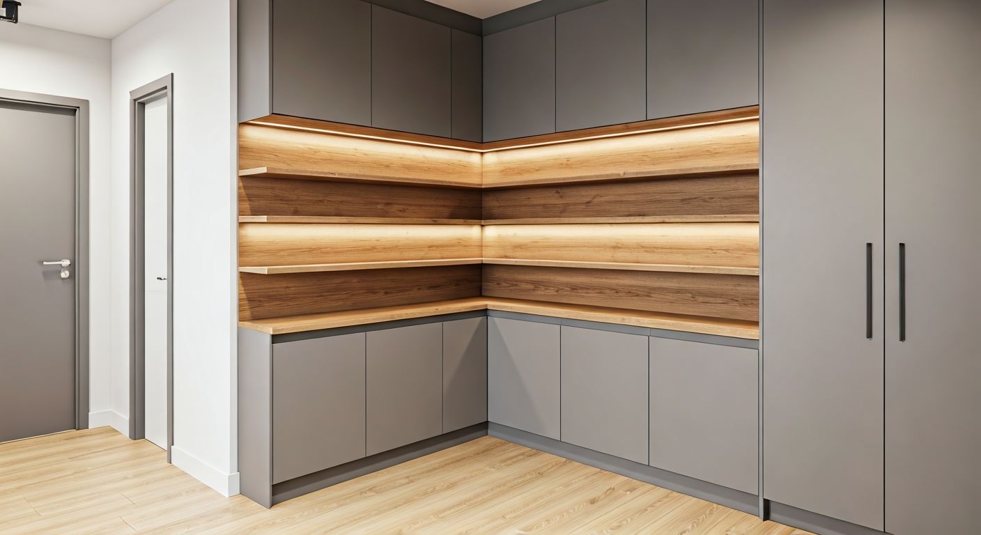 Угловая гардеробная в светлой прихожей