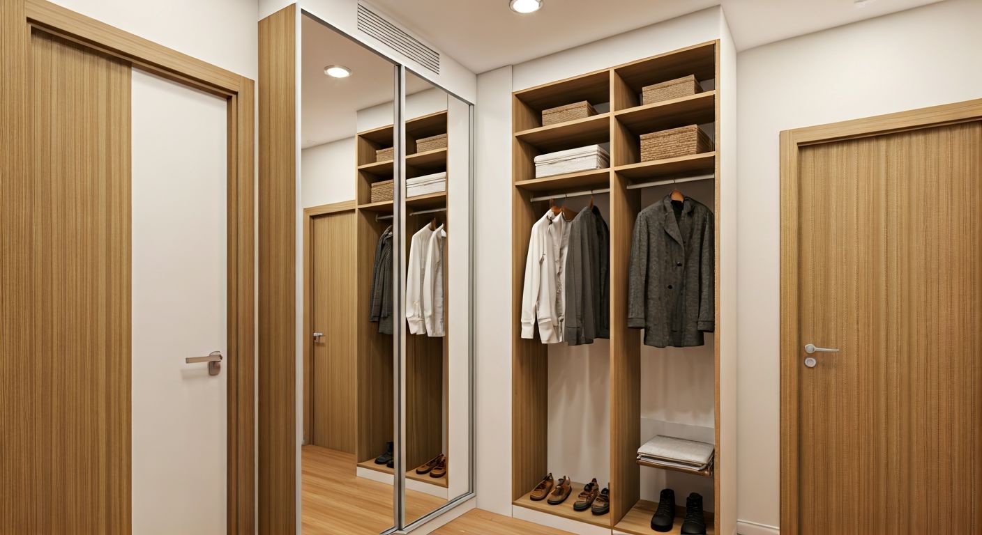 Компактная ниша с зеркальными дверями