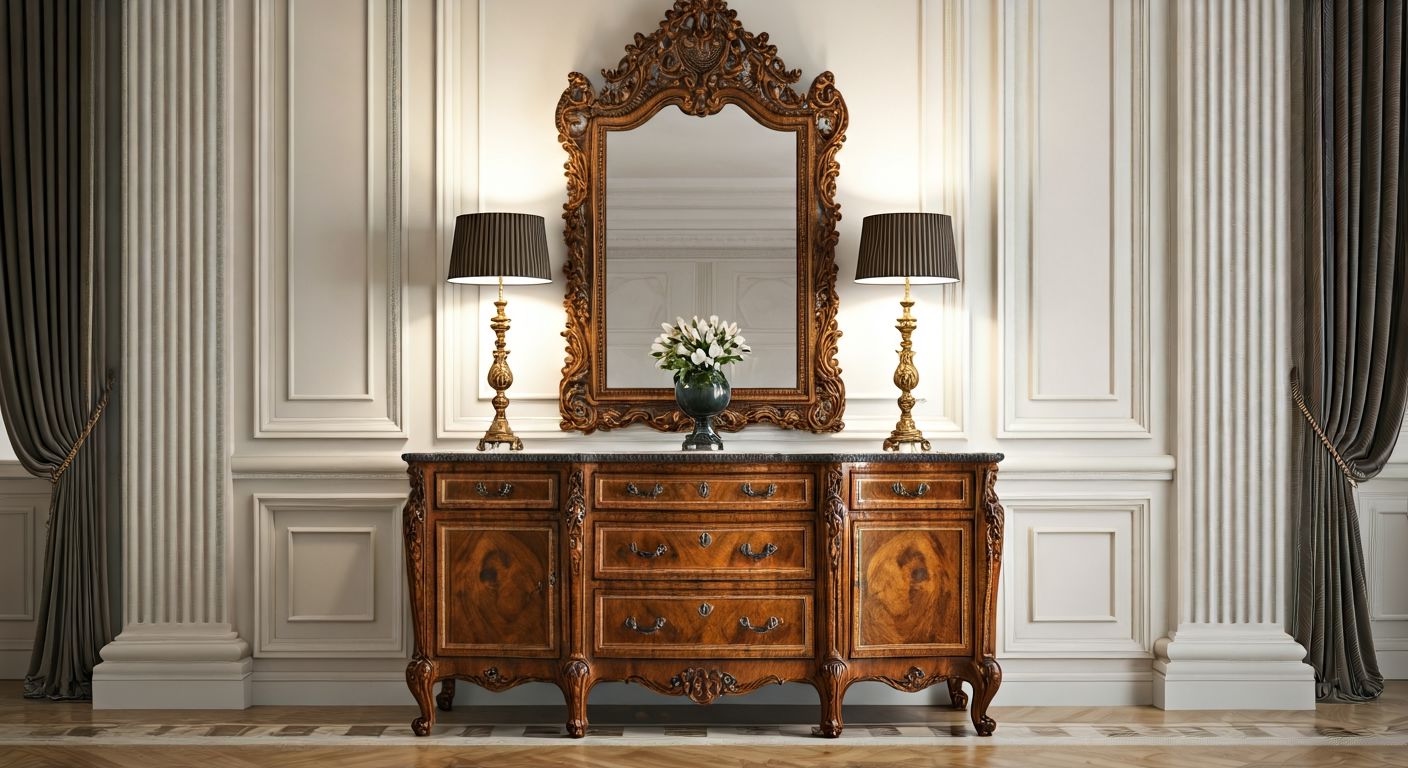 Роскошная гостиная с элегантным комодом
