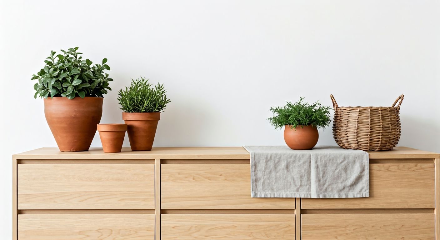 Скандинавский светлый интерьер и деревянный комод