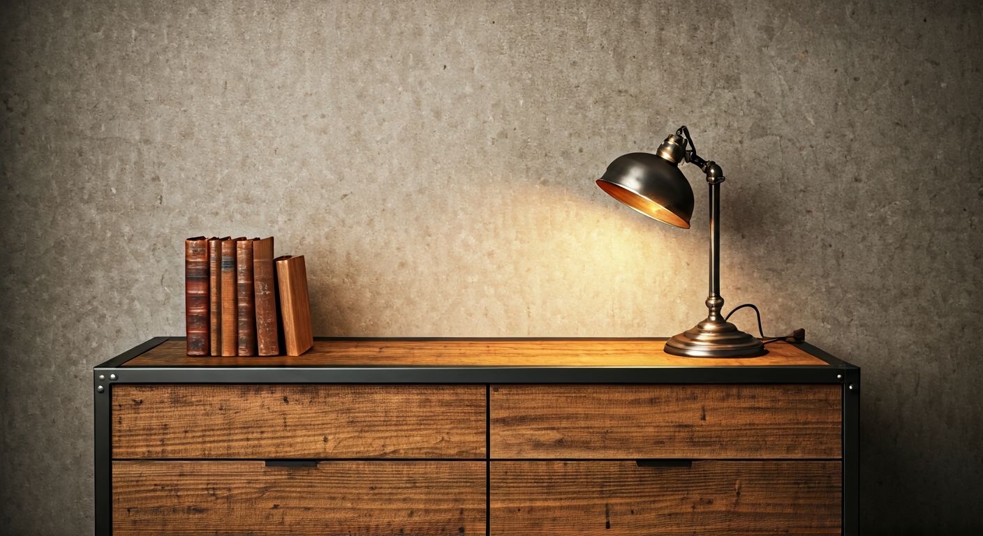 Лофт гостиная с индустриальным комодом