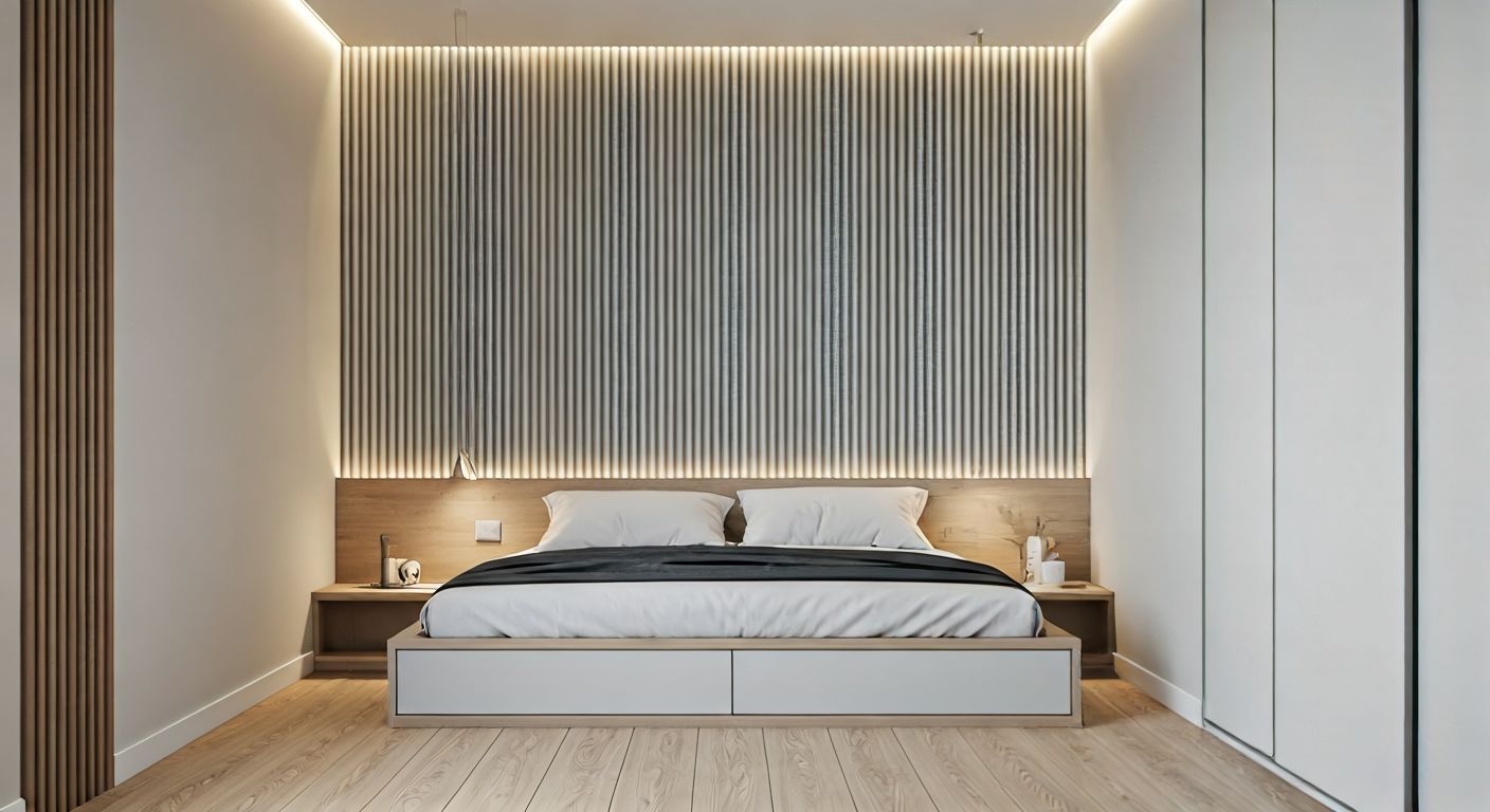 Узкая спальня со встроенным шкафом