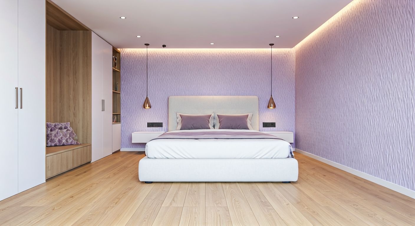 Просторная спальня с зональным дизайном