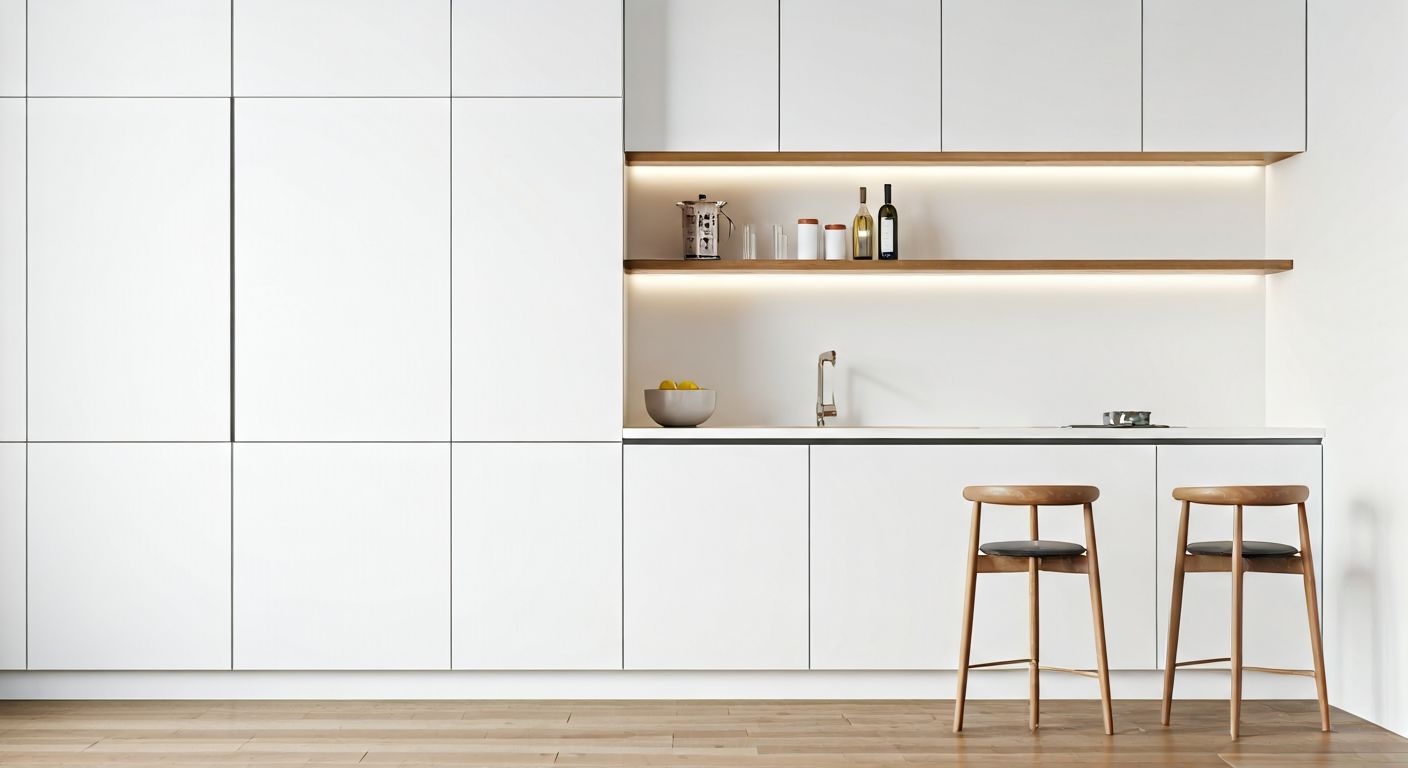 Пристенная современная барная стойка на кухне