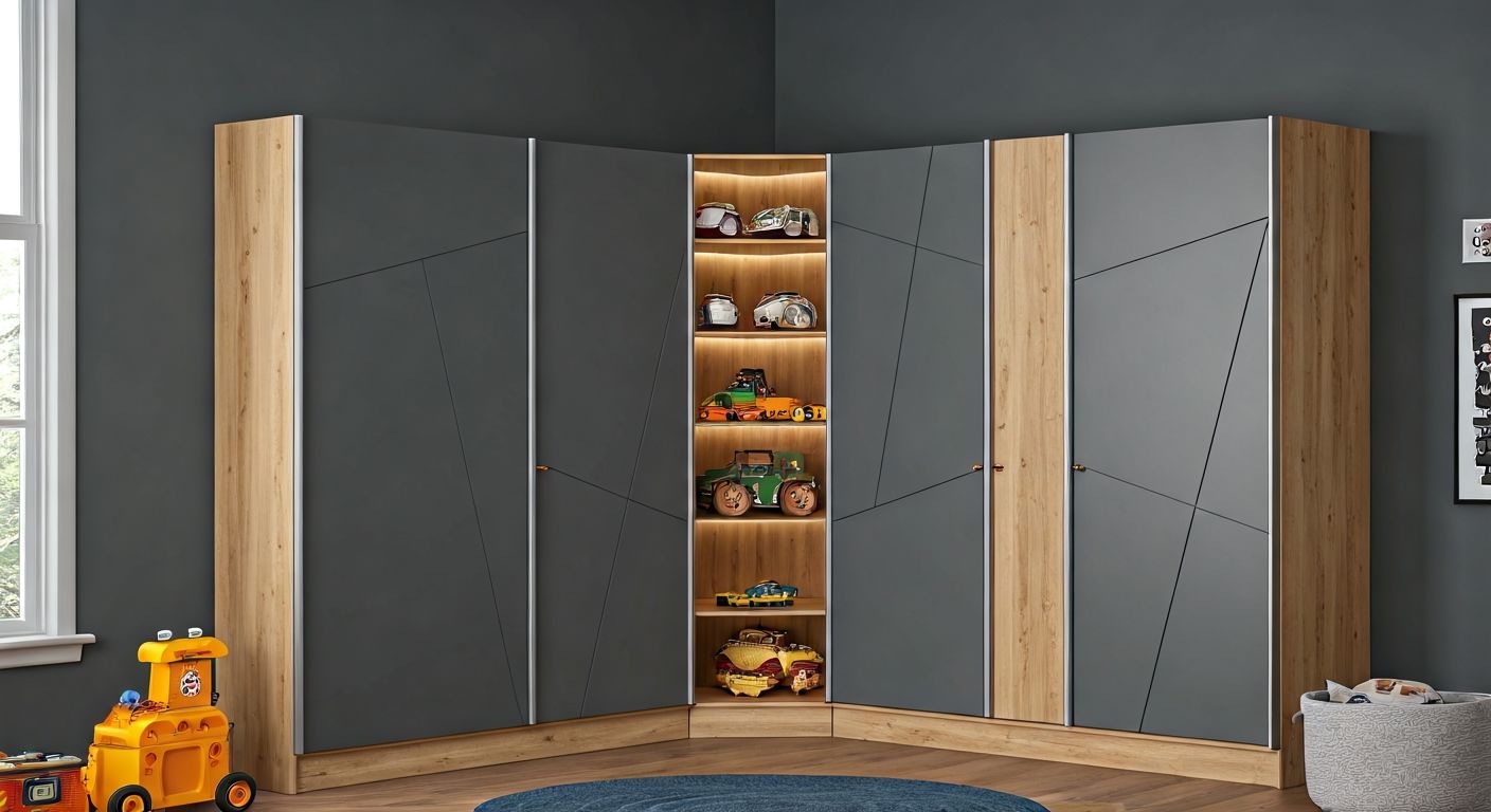 угловой шкаф-купе в комнате мальчика