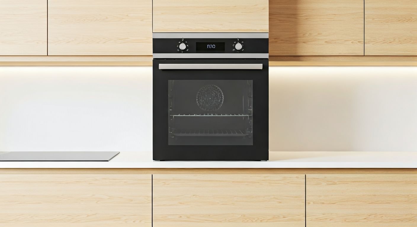 светлая скандинавская кухня со встроенным духовым шкафом