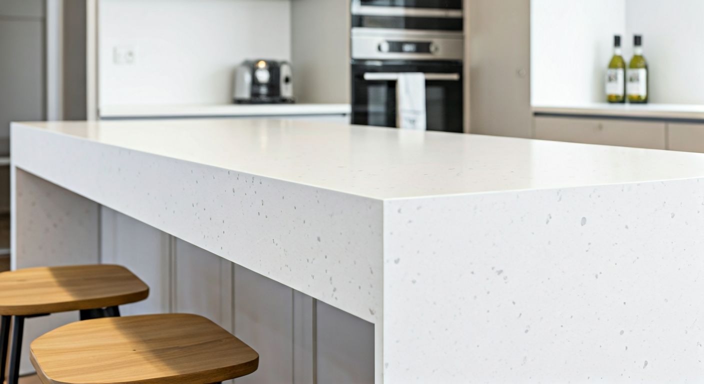 крупный план острова со столешницей и барными стульями