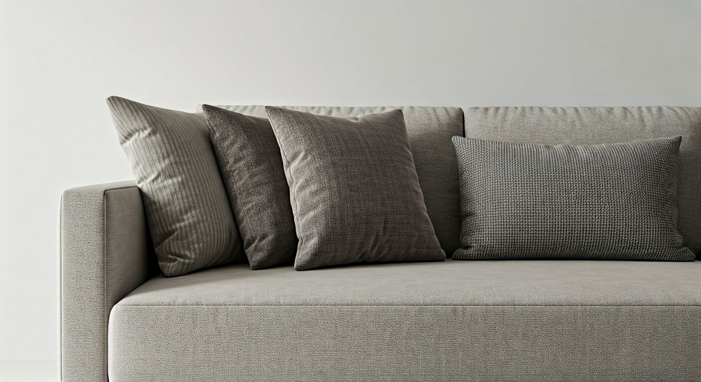 Детальный угол дивана с разнообразными подушками