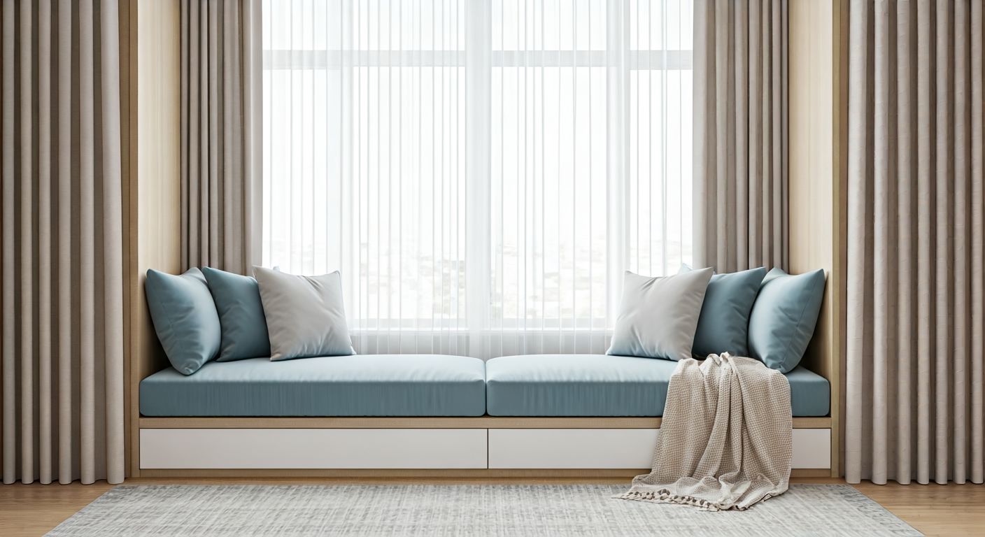 Уютный подоконник с мягкими подушками