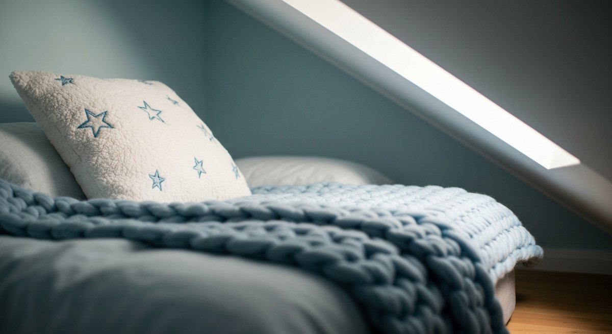 Детальный снимок уютной спальной зоны современной детской кровати-чердака.